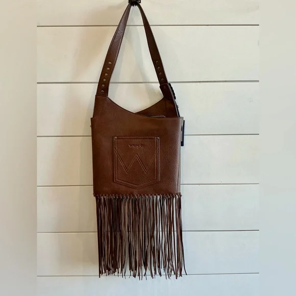 Wrangler Brown Fringe Shoulder Bag with Studded Strap - Picture 4 of 6